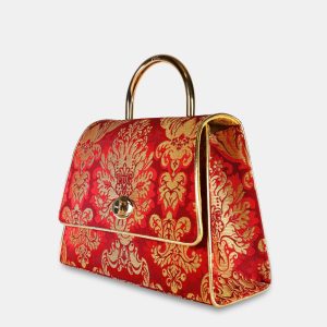 Lingotta Broccato Filo Oro Disegno Regular - Rosso/Oro