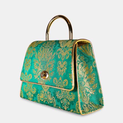 Lingotta Broccato Filo Oro Disegno Regular - Verde/Oro